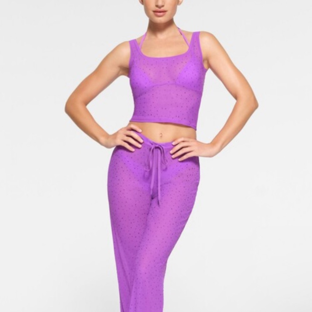 Skims NWT Mesh Rhinestone Swim Cover Up Tank Violet Sz XXS